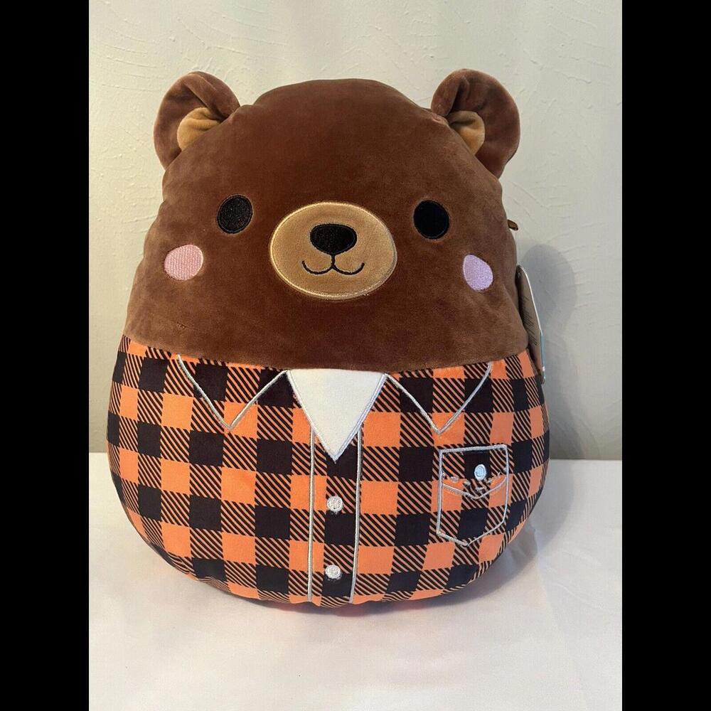 NWT Squishmallow 12” OMAR The Bear Plaid Shirt Fall Harvest Squad 2023 NEW!